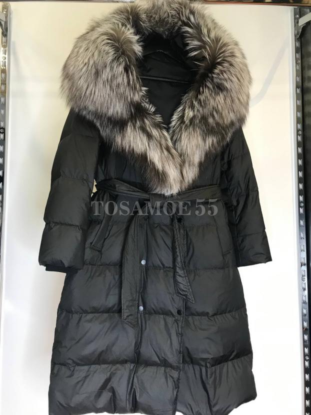 Черный длинный пуховик с чернобуркой фото №1