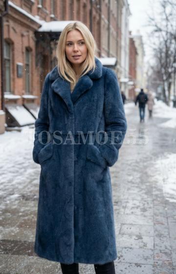 Шуба из норки темно-синего цвета